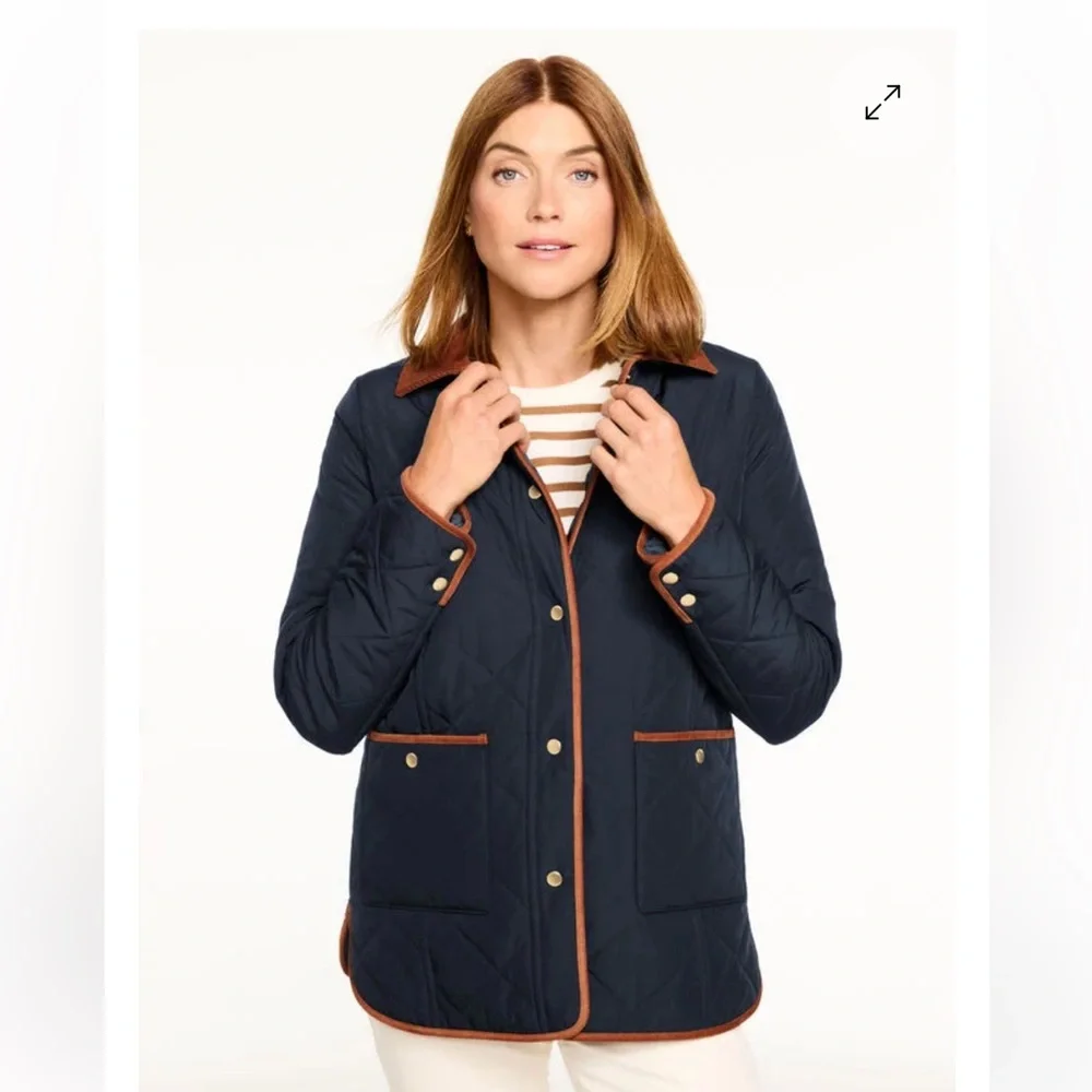 NWOT TALBOTS PLUS INDIGO NAVY BLUE QUILTED BARN JACKET CORDUROY TRIM (1X) - Picture 1 of 6